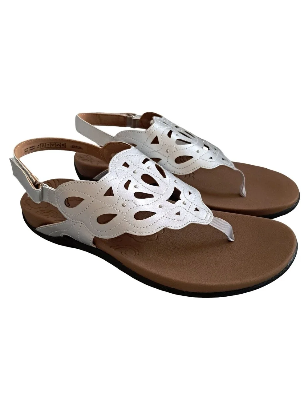 Rockport Ridge Slingback Laser Cut Silver Women Sandals Size 9.5M New With Box